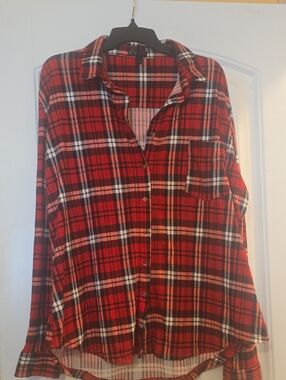 Women's Red Plaid Button-Down Shirt